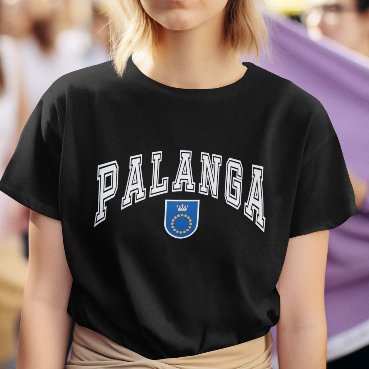 Juodi UNISEX marškinėliai "Palanga su herbu"