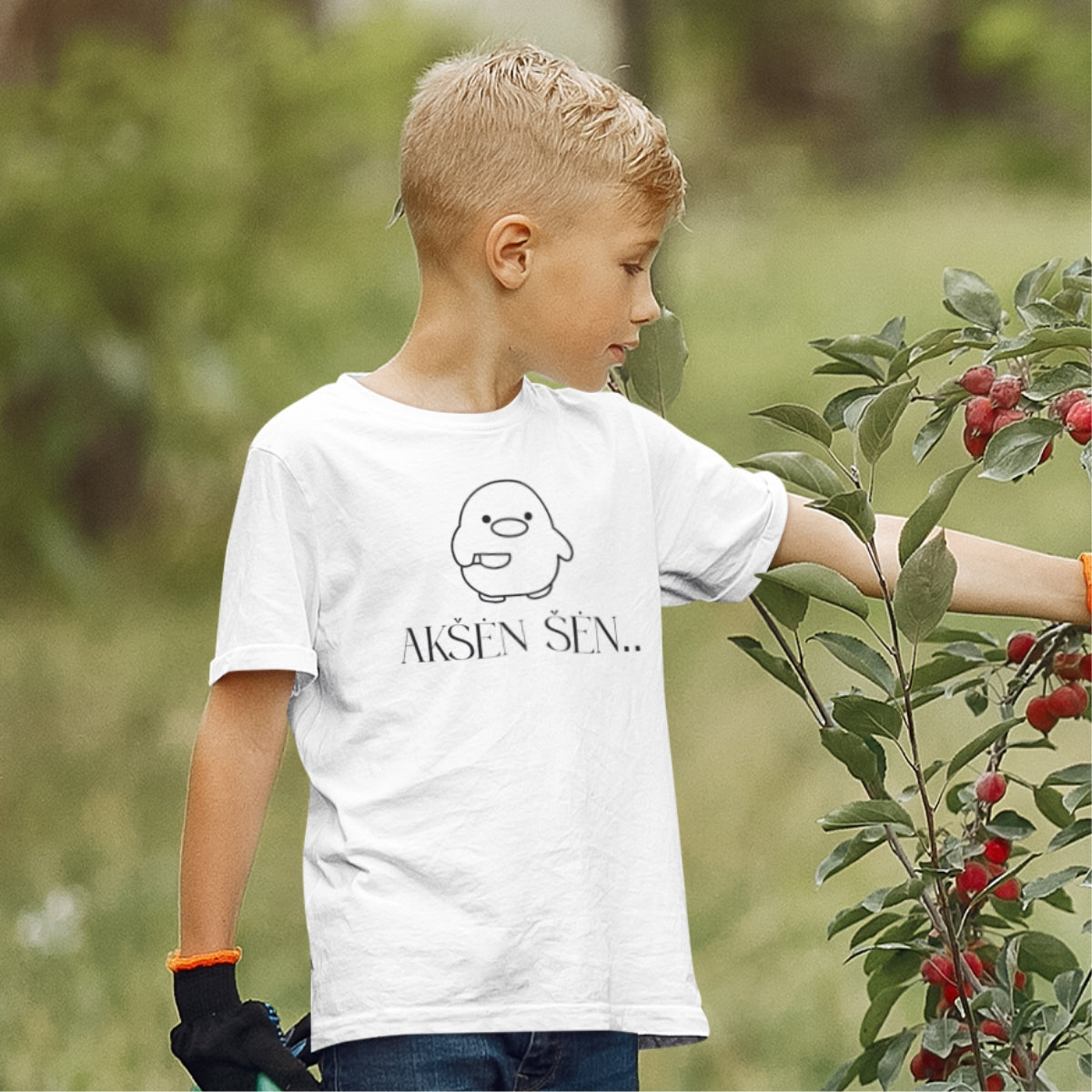 Balti vaikiški marškinėliai "Akšėn šėn“