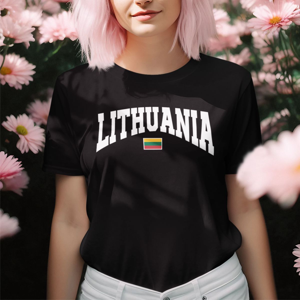 Juodi UNISEX marškinėliai "Lithuania with flag"