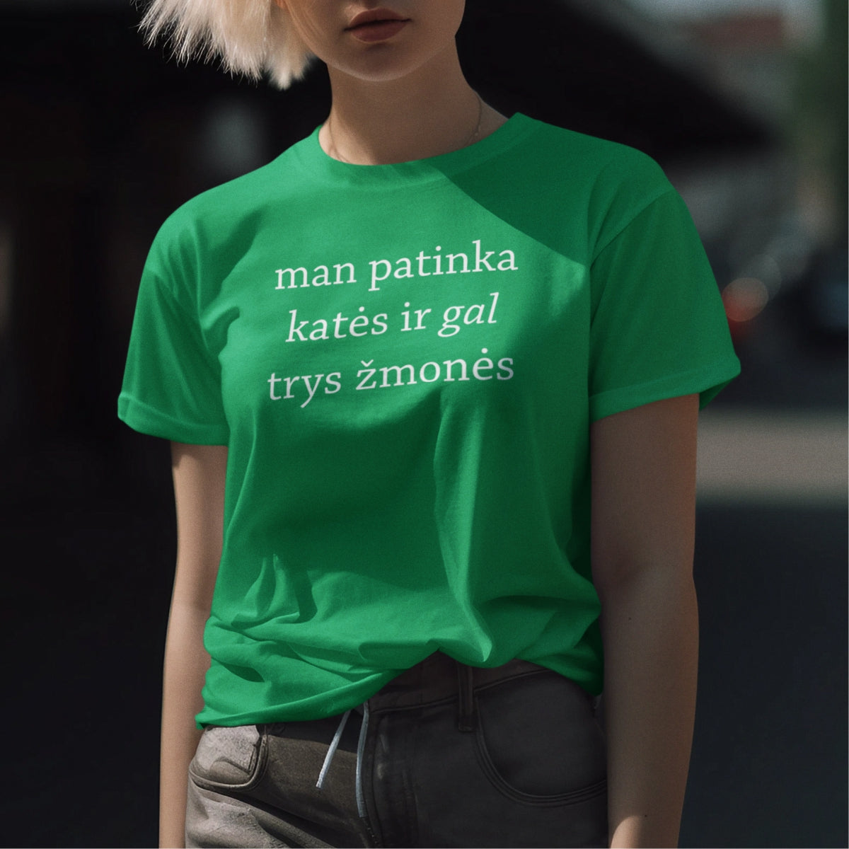 Žali UNISEX marškinėliai "Man patinka katės“