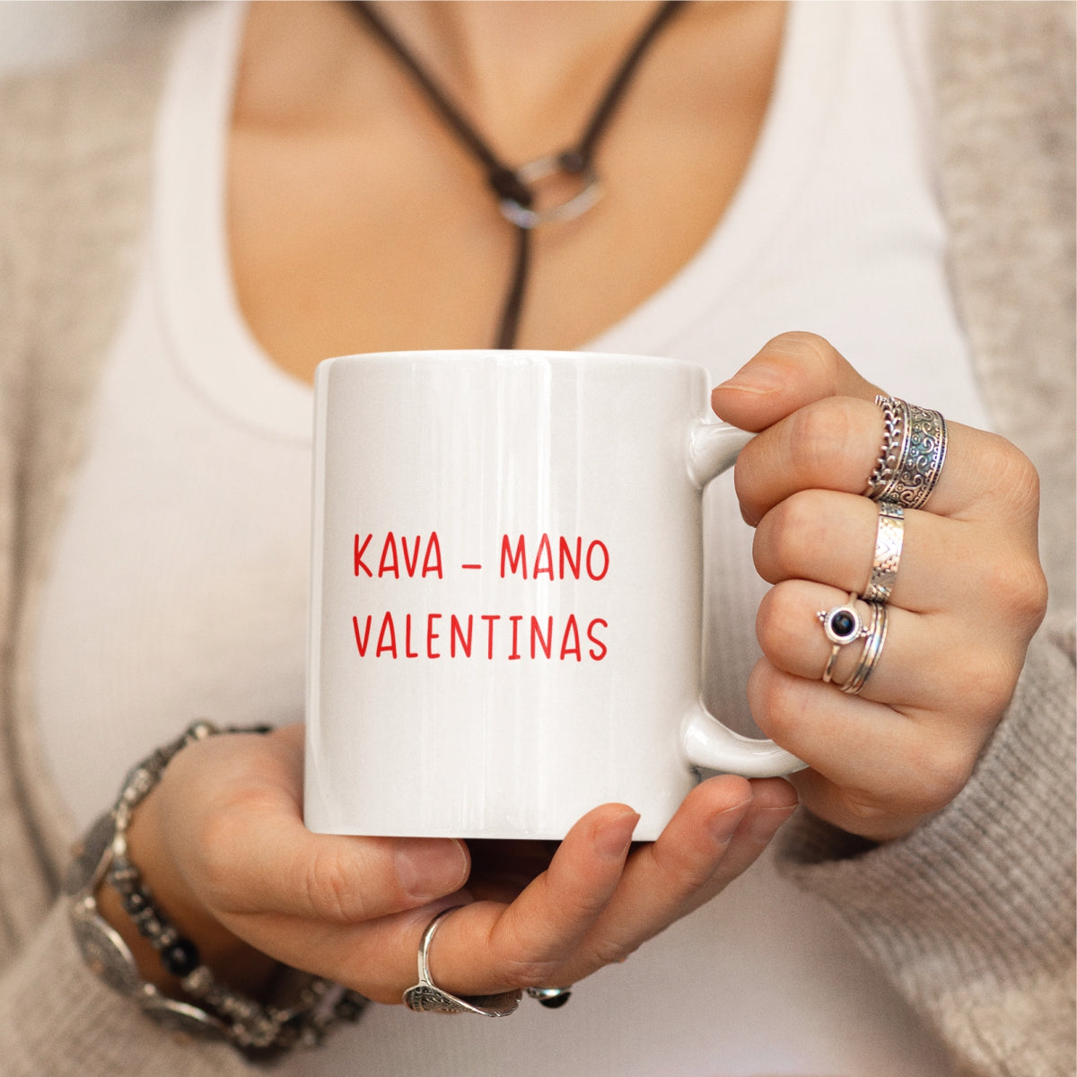 Puodelis su spauda "Kava - mano Valentinas"