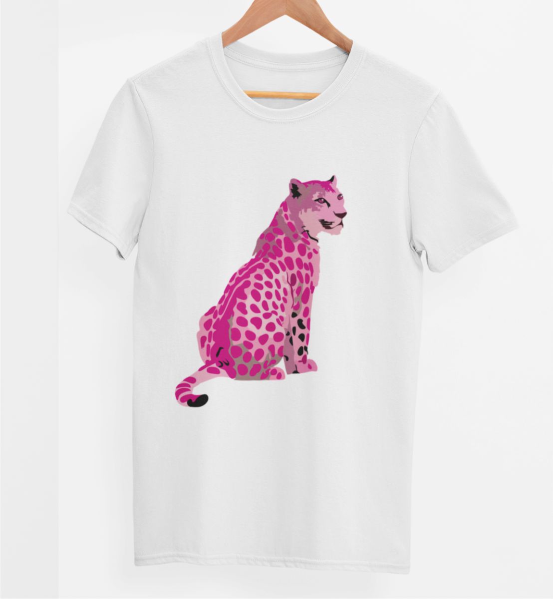 Balti UNISEX marškinėliai "Pink leopard"