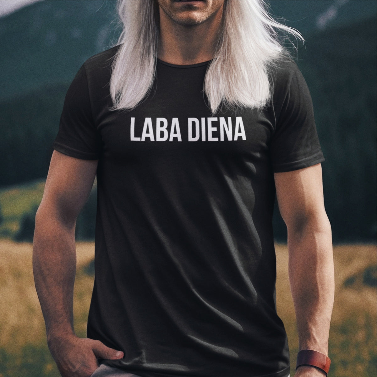 Juodi UNISEX marškinėliai "Laba diena"