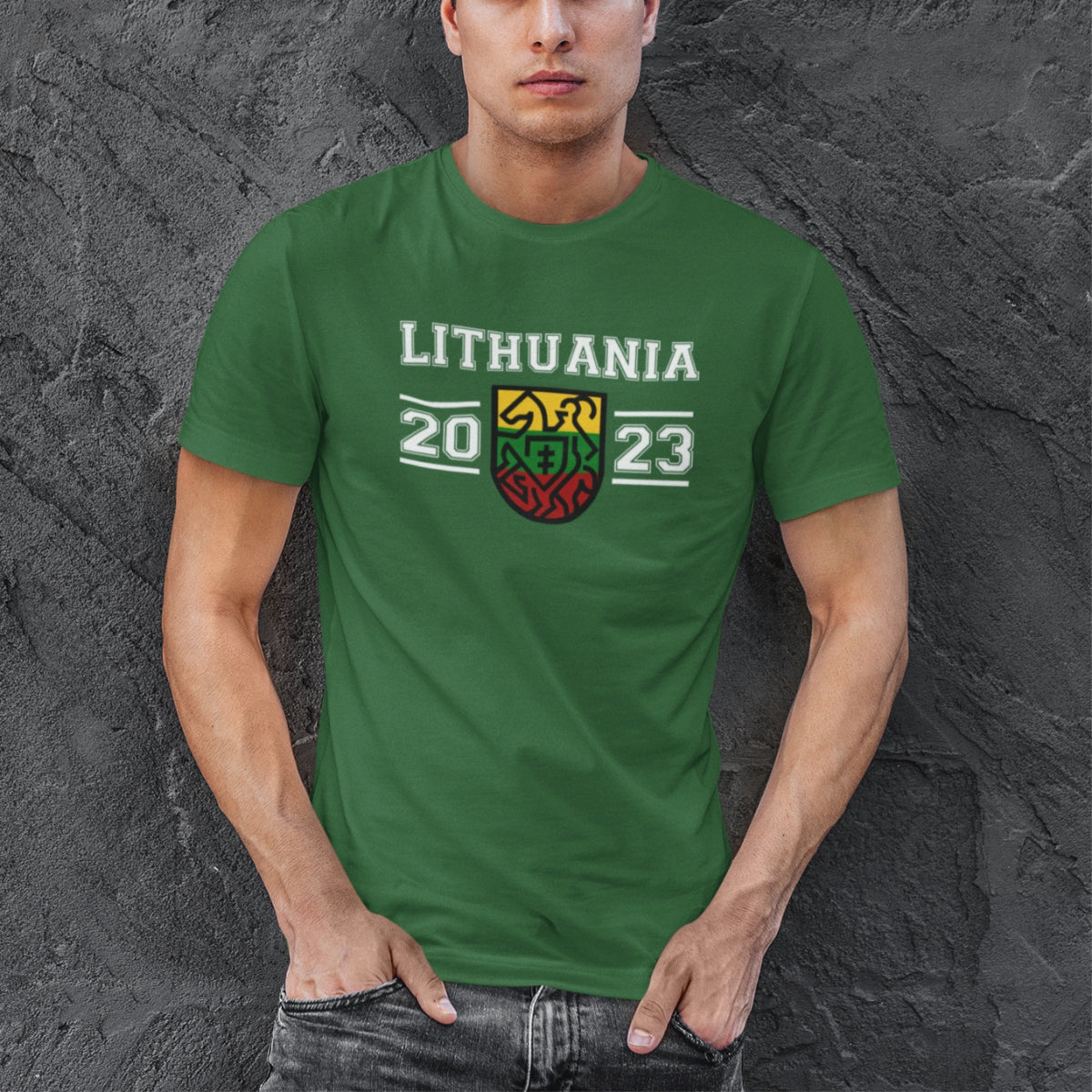 Tamsiai žali UNISEX marškinėliai "Lithuania 2023“