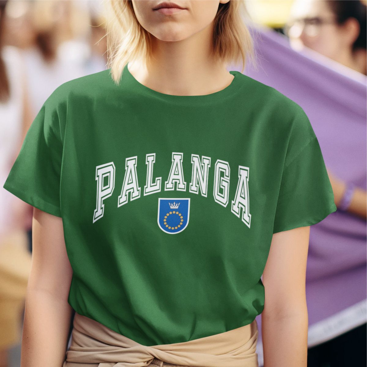 Tamsiai žali UNISEX marškinėliai "Palanga su herbu"