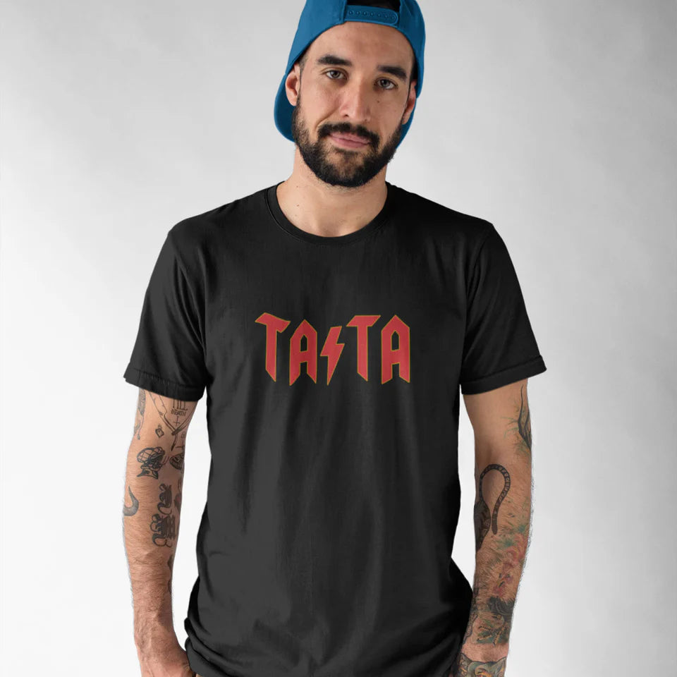 Juodi UNISEX marškinėliai "Tata Rocks"