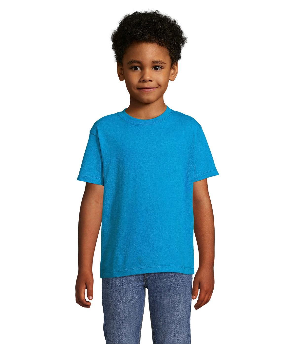 Žydros spalvos vaikiški marškinėliai be spaudos