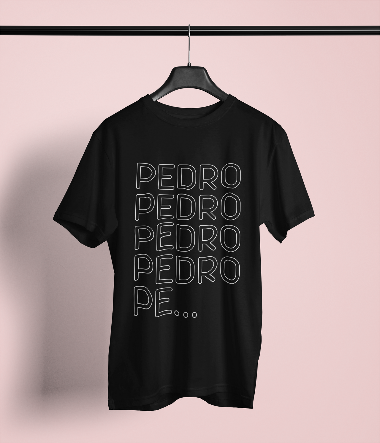 Juodi Unisex marškinėliai PEDRO PEDRO PEDRO (kontūrai balti)