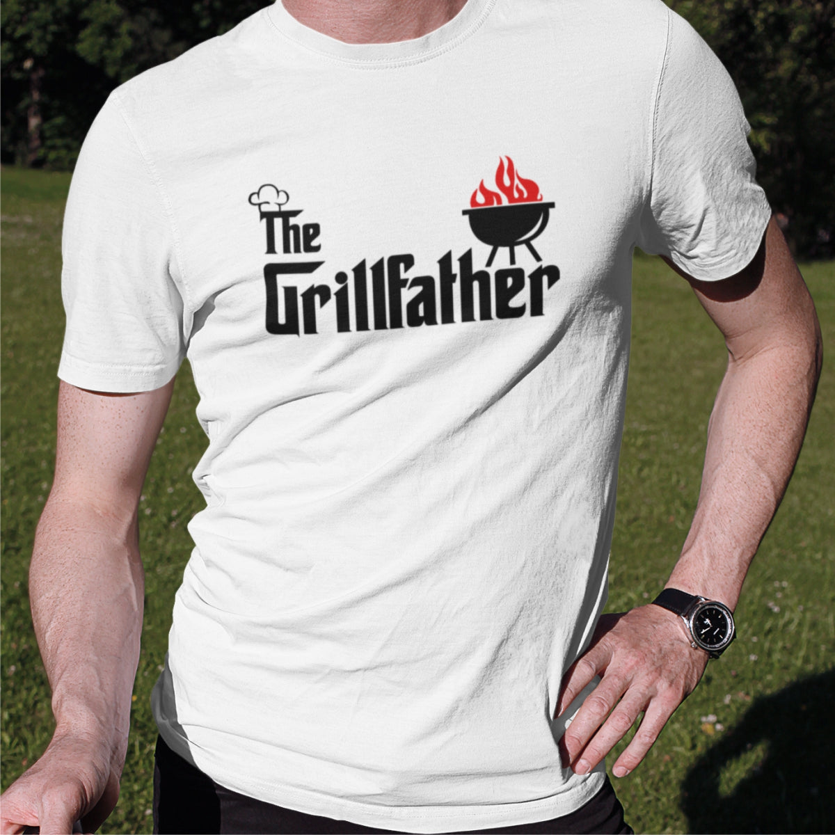 Balti marškinėliai tėčiui "The grillfather"