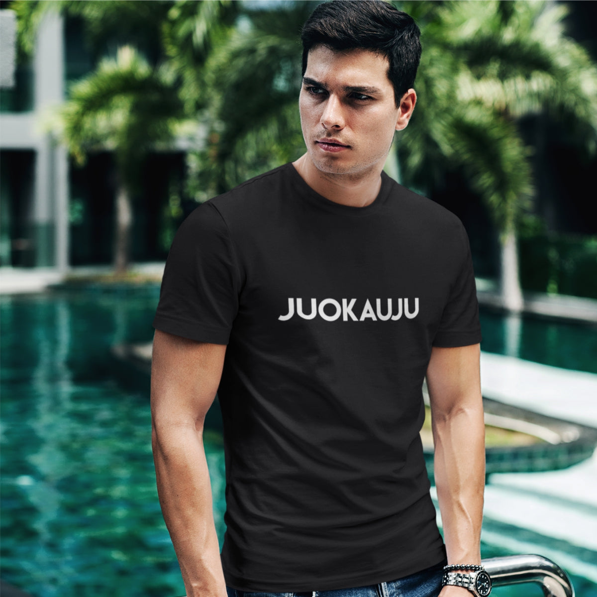 Juodi UNISEX marškinėliai "JUOKAUJU"