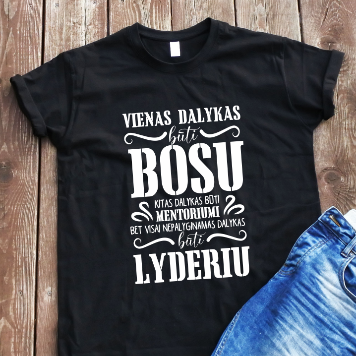 Juodi UNISEX marškinėliai "Bosas - lyderis"