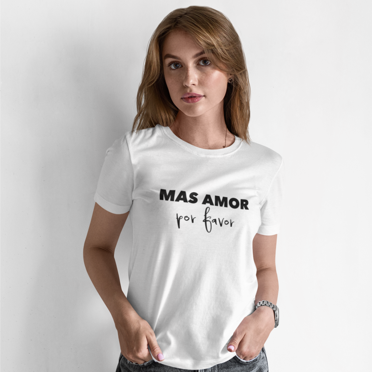 Balti UNISEX marškinėliai "Mas amor“