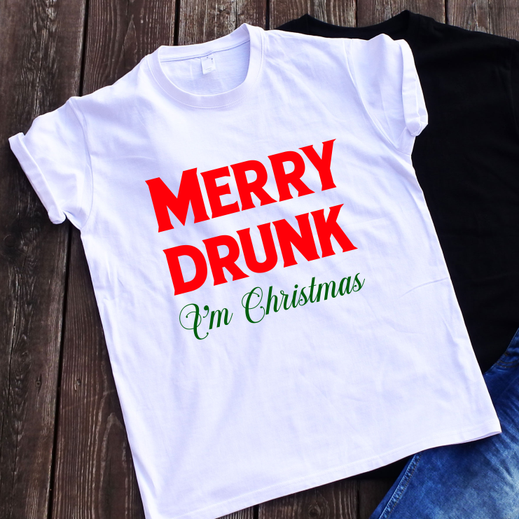 Balti UNISEX marškinėliai "Merry drunk"