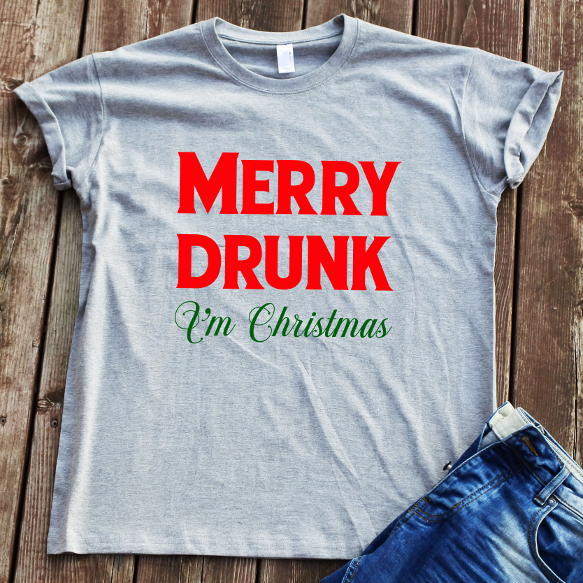 Pilki UNISEX marškinėliai "Merry drunk"