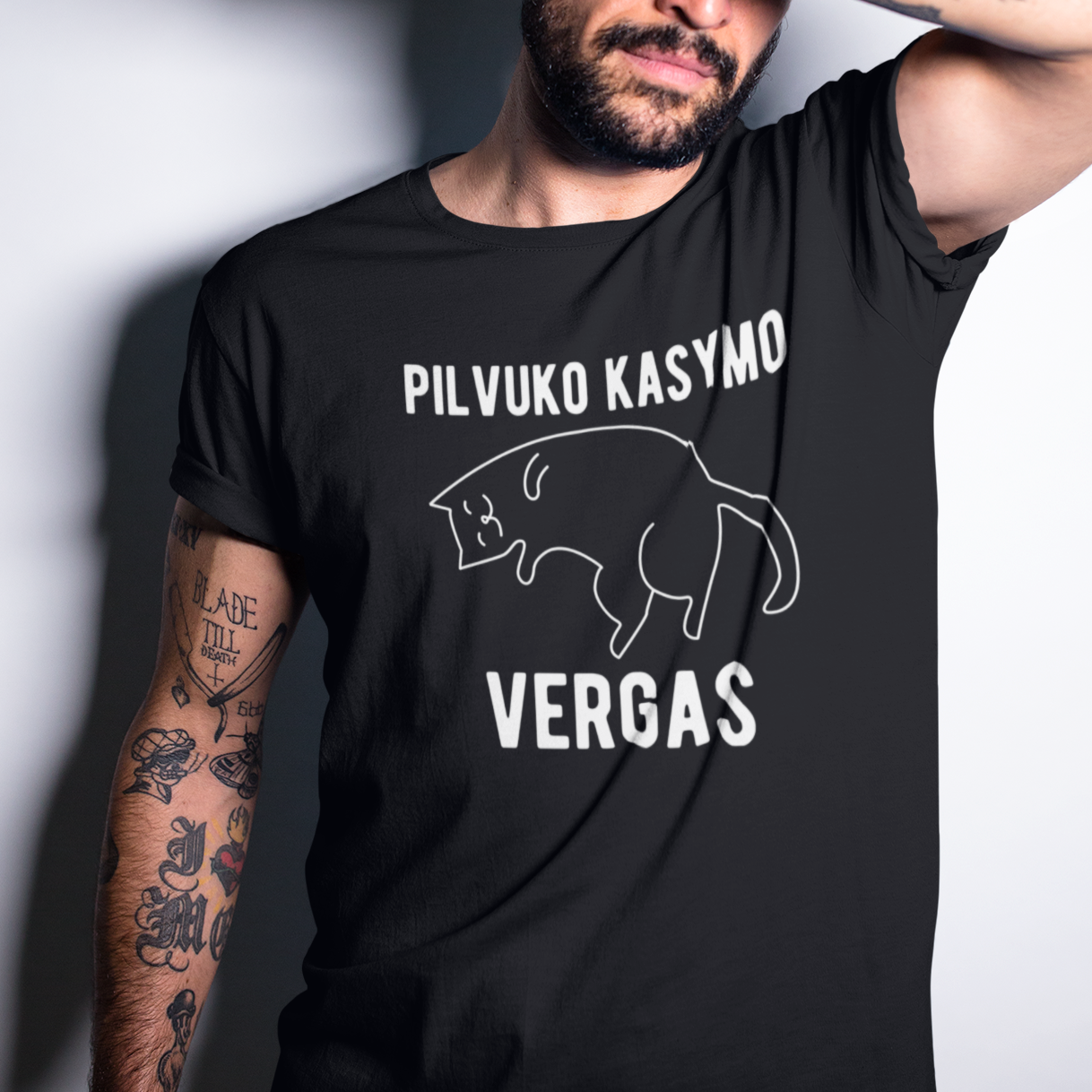 Juodi UNISEX marškinėliai "Pilvuko kasymo vergas"