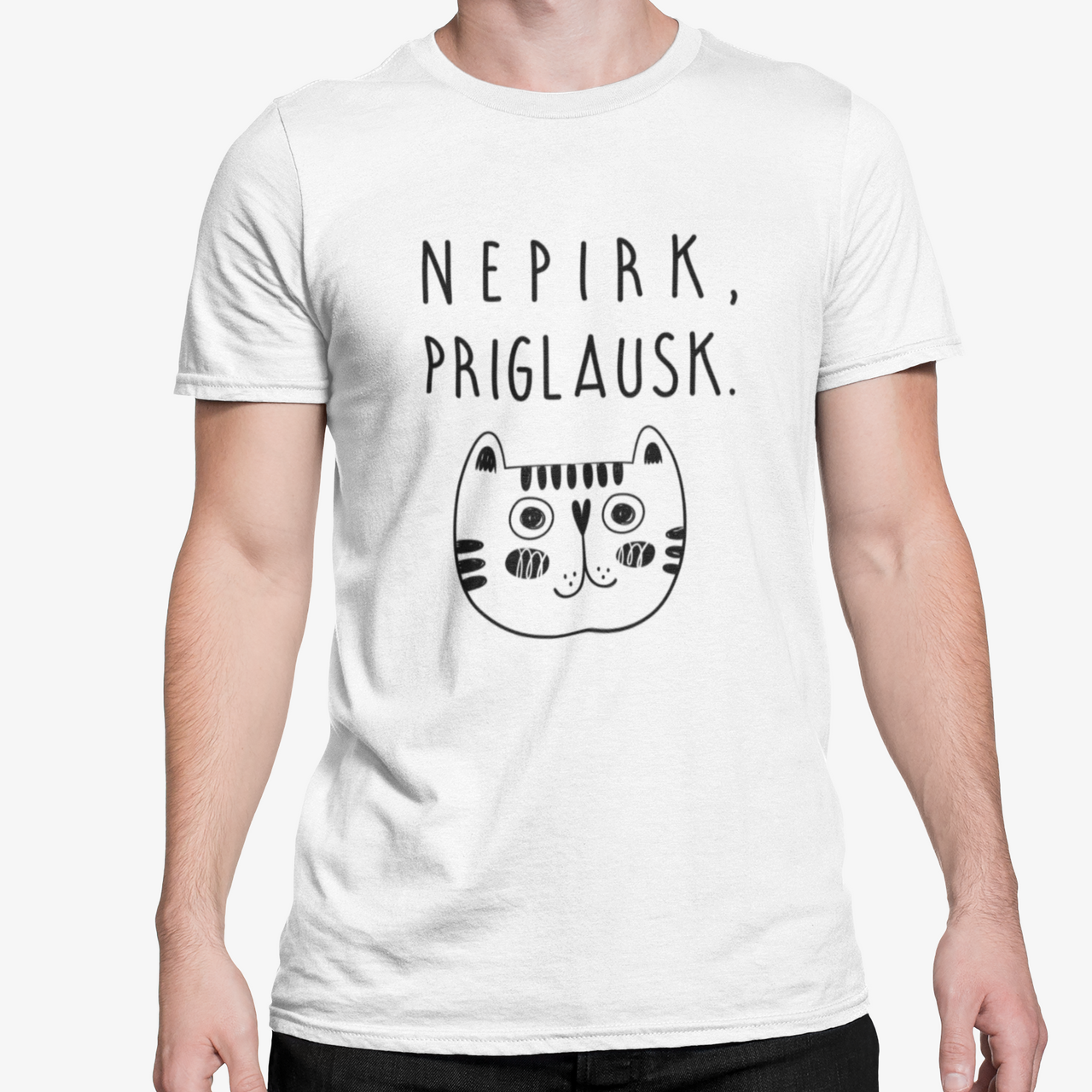 Balti UNISEX marškinėliai "Nepirk"