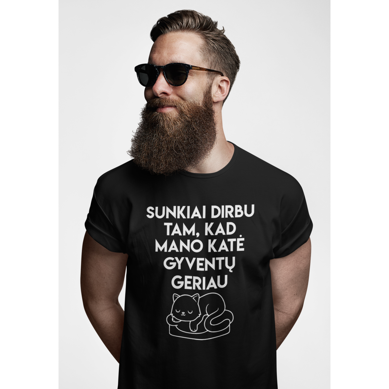 Juodi UNISEX marškinėliai "Sunkiai dirbu"