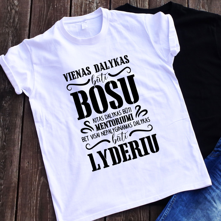 Balti UNISEX marškinėliai "Bosas - lyderis"