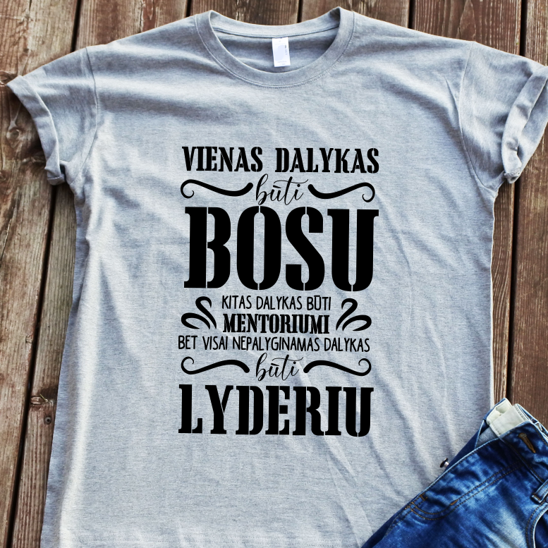 Pilki UNISEX marškinėliai "Bosas - lyderis"