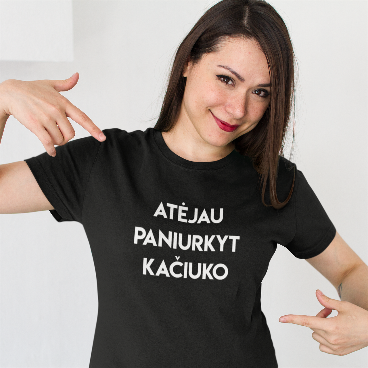 Juodi UNISEX marškinėliai "Atėjau paniurkyt kačiuko"