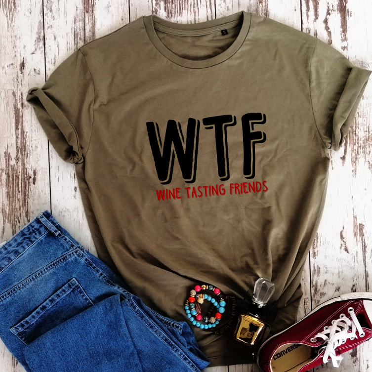 Khaki ekologiškos medvilnės marškinėliai "WTF"