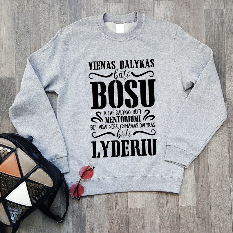 Pilkas džemperis be gobtuvo "Bosas - lyderis"