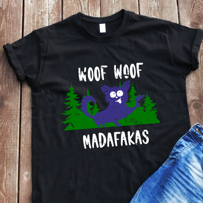 Juodi UNISEX marškinėliai "Woof Woof"