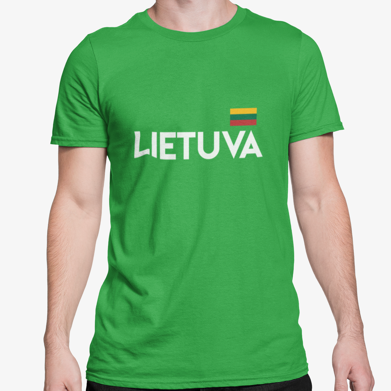 Šviesiai žali unisex marškinėliai "Lietuva su maža vėliava"